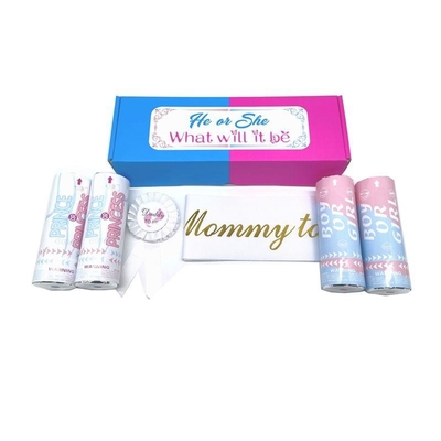 A-mazon Hot Selling Blauw Roze Jongen Meisje Geslacht Onthullen Voorraden Biologisch afbreekbaar Vlamwerend Party Popper Confetti Launcher