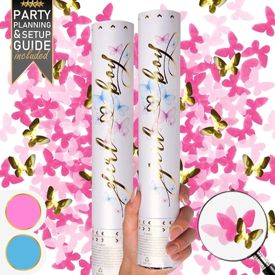 Geslacht onthullen Confetti Cannon Butterfly Shape Pink 2 Pack Geslacht onthullen Boy Girl Poppers