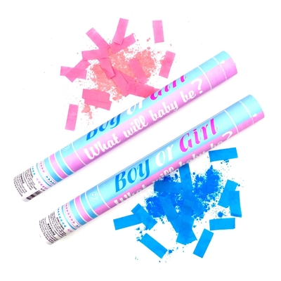 Nieuwe baby douche zij of hij jongen meisje blauw roze geslacht onthullen biologisch afbreekbaar vlamvast feest popper confetti kanon