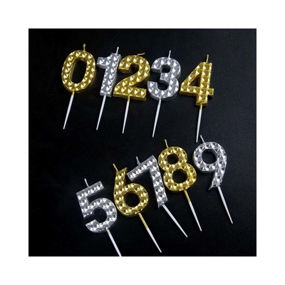 Creatief Goud Zilver Diamant Oppervlak Digitaal Kaars Verjaardagsfeest Taart Decoratie
