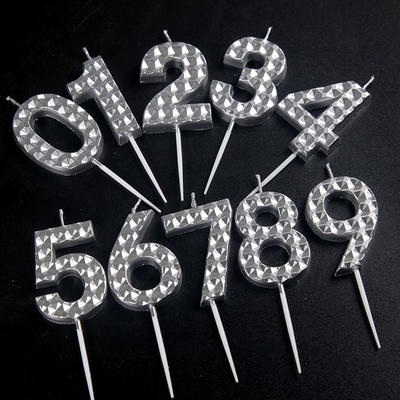 Creatief Goud Zilver Diamant Oppervlak Digitaal Kaars Verjaardagsfeest Taart Decoratie