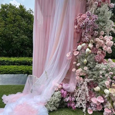 Custom Polyester Tulle Stof Zachte Verf Zuivere kleur Voor Outdoor Wedding Decoration