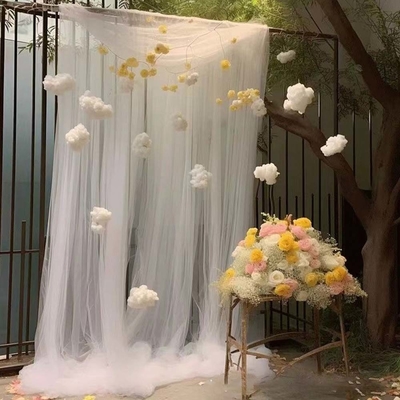 Custom Polyester Tulle Stof Zachte Verf Zuivere kleur Voor Outdoor Wedding Decoration