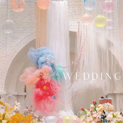 Custom Polyester Tulle Stof Zachte Verf Zuivere kleur Voor Outdoor Wedding Decoration