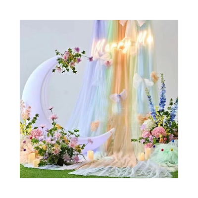 Custom Polyester Tulle Stof Zachte Verf Zuivere kleur Voor Outdoor Wedding Decoration