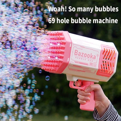 Bubbelpistool raket 69 gaten zeepbellen machine kerstcadeau pistool vorm automatische blazer met licht speelgoed voor kinderen