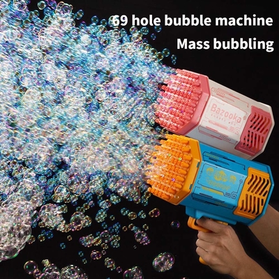 Bubbelpistool raket 69 gaten zeepbellen machine kerstcadeau pistool vorm automatische blazer met licht speelgoed voor kinderen