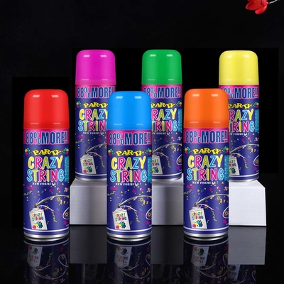 Schotbereik 5-8m Economisch kleurrijke streamer en dom gek string spray voor festival decoraties