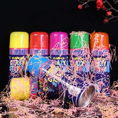 Schotbereik 5-8m Economisch kleurrijke streamer en dom gek string spray voor festival decoraties