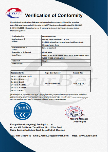 China Liuyang Stageli Technology Co., Ltd. certificaten