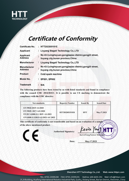 China Liuyang Stageli Technology Co., Ltd. certificaten